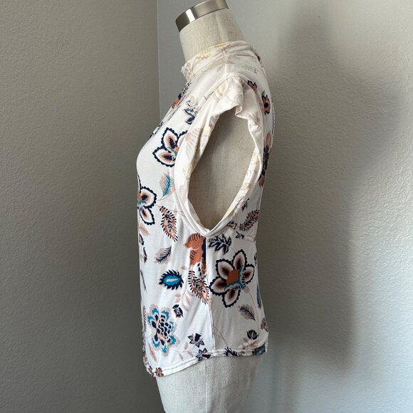 Free People Blouse Mock Neck Floral Open-Back Sleeveless Multicolor Sz S - Picture 2 of 7